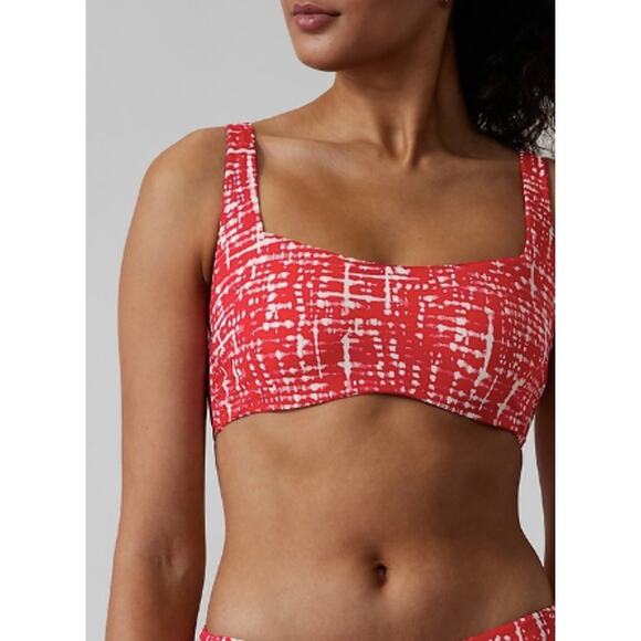 Athleta 36D DD shibori matador red Bra Cup Square Neck Bikini Top swim bathing - Picture 1 of 8